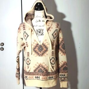 Cream Southwest Aztec Boho Neutral Pullover Hoodie Warm Cozy Oversized Sz.S/M
